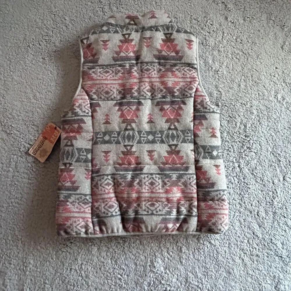 Ruff Hewn Women's Size M Warm Thick Gray+Pink Southwestern Print Puffer Vest - Picture 15 of 16